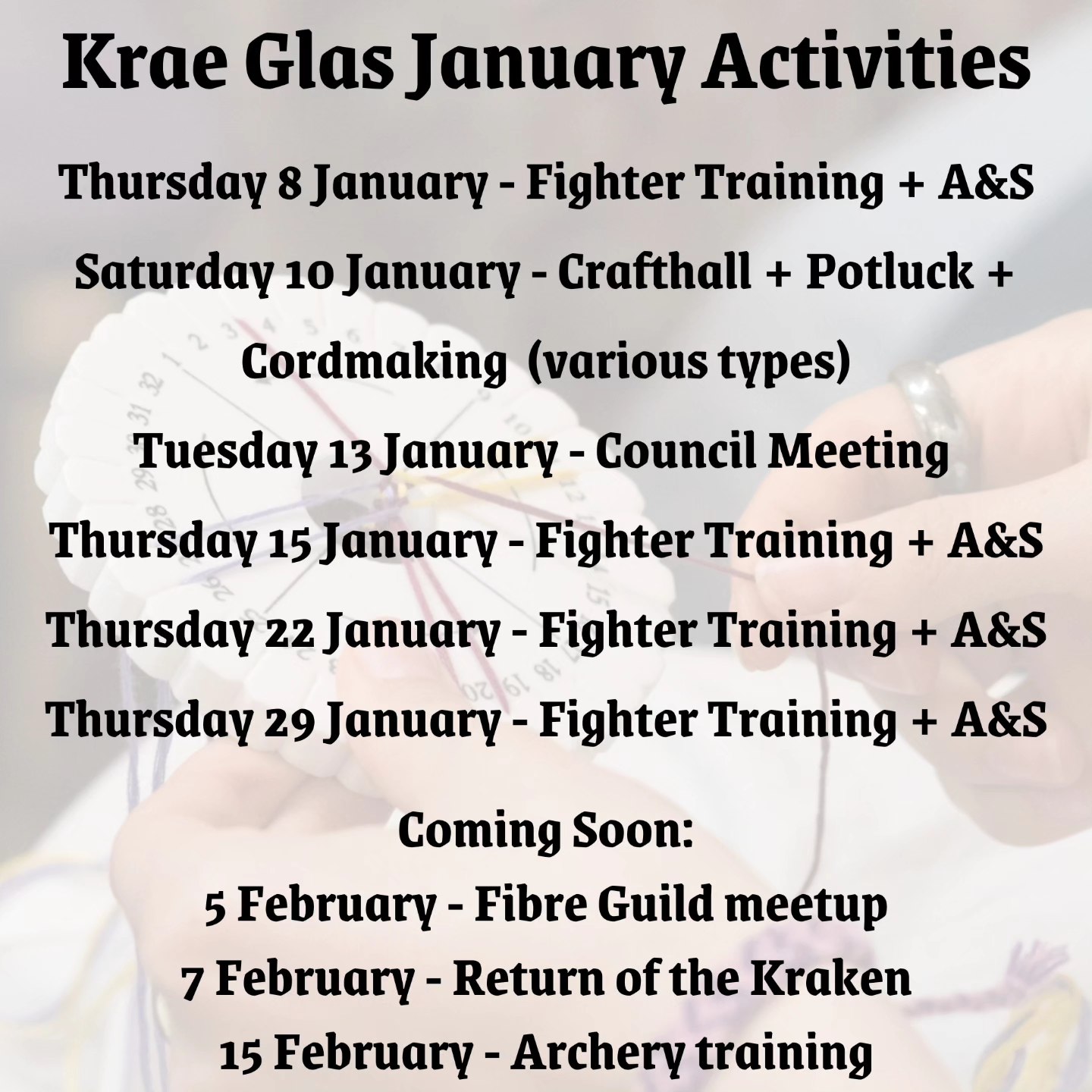 Krae Glas January 2026 Upcoming Events