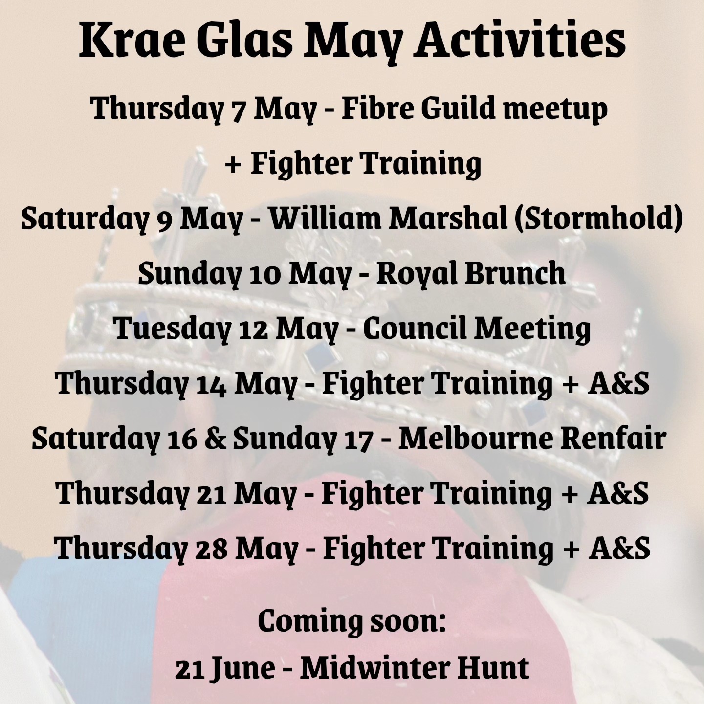 Krae Glas May 2026 Upcoming Events