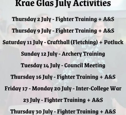 Krae Glas July 2026 Upcoming Events