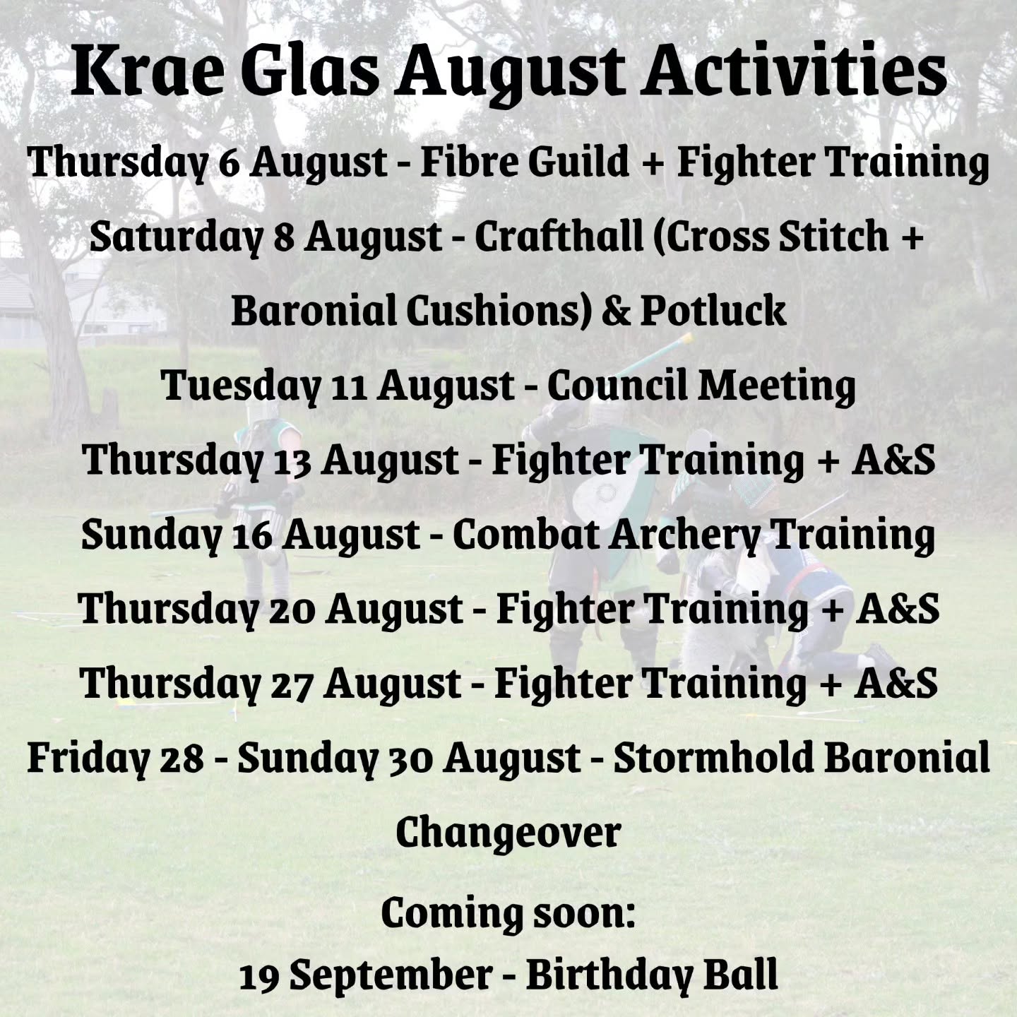 Krae Glas August 2026 Upcoming Events