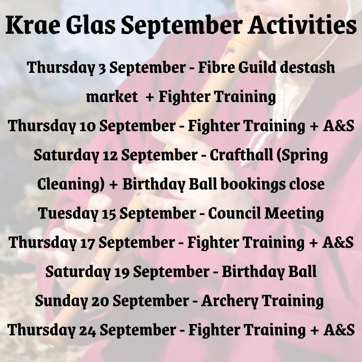 Krae Glas September 2026 Upcoming Events
