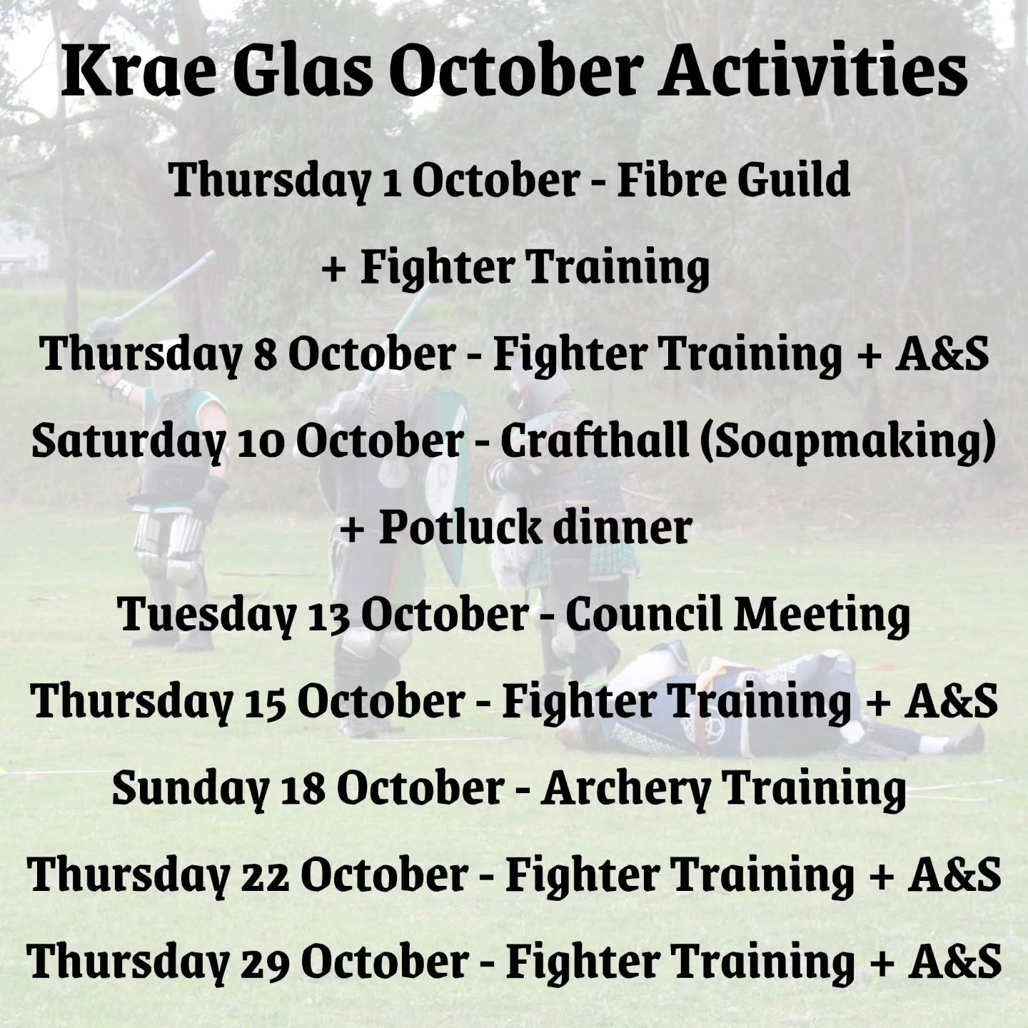 Krae Glas October 2026 Upcoming Events